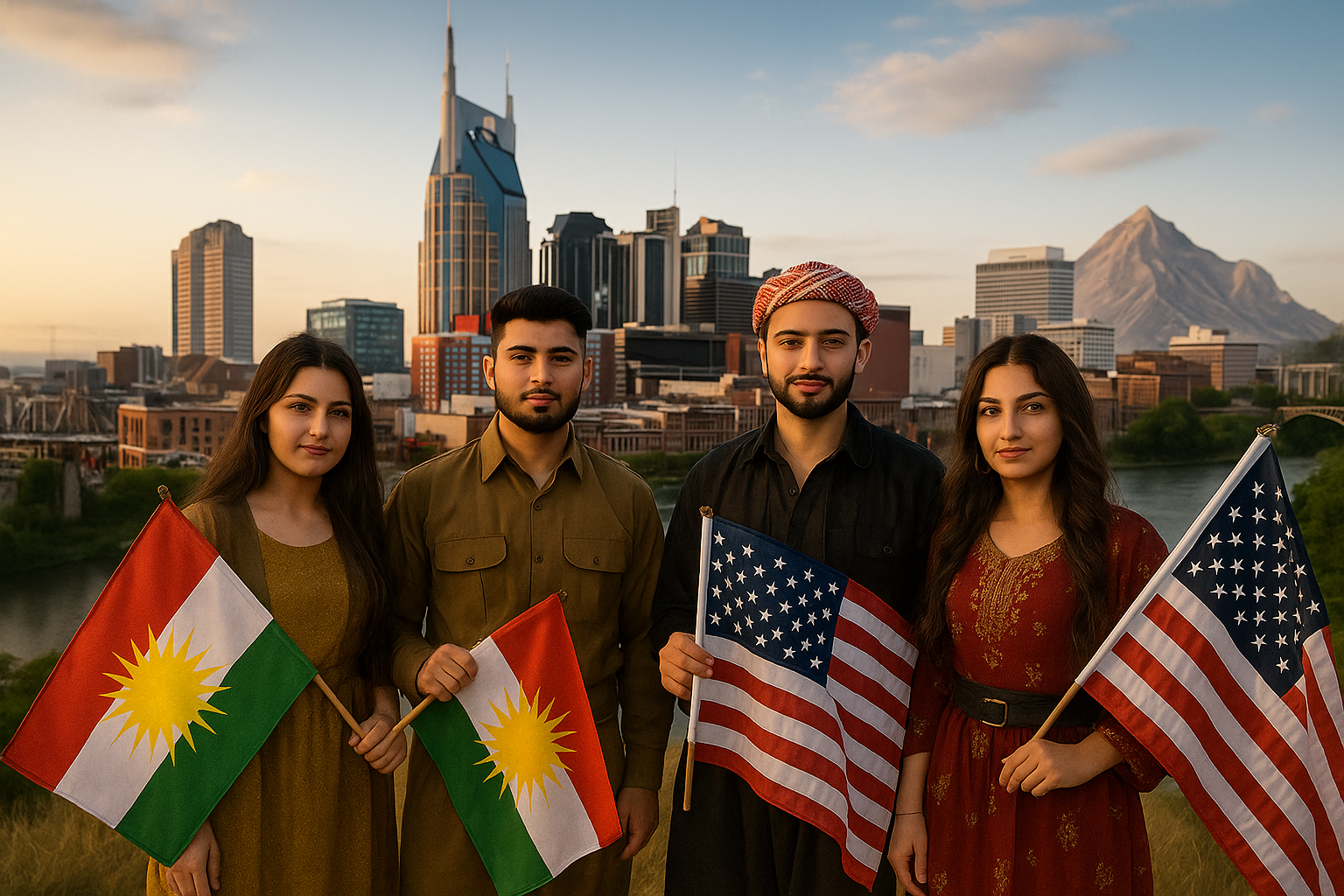 Kurdish youth with Nashville skyline
